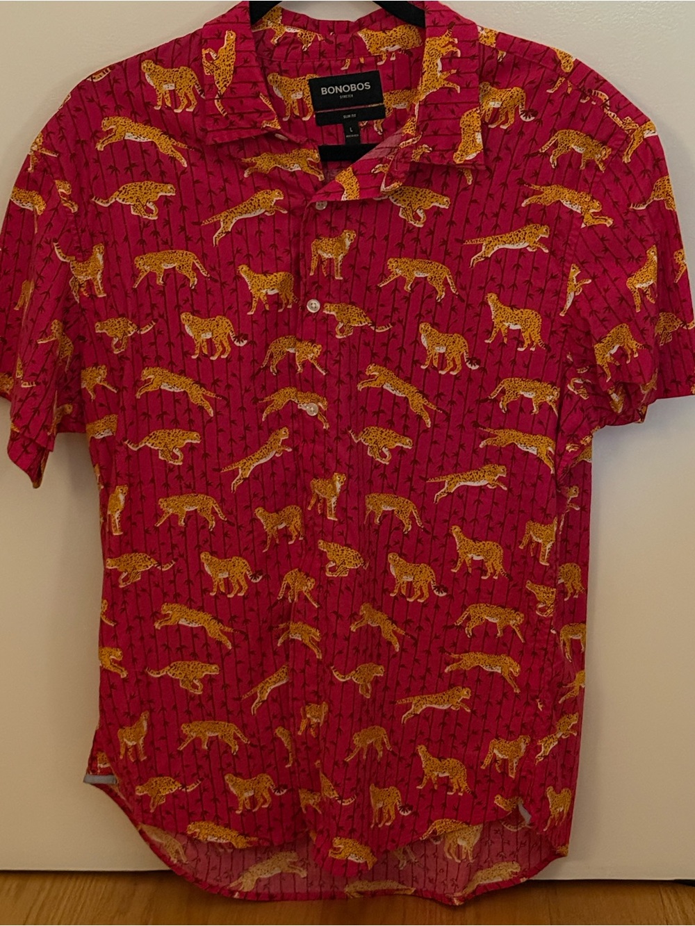 Bonobos Men’s Short-Sleeve Pink Cheetah Print Button-Up Shirt